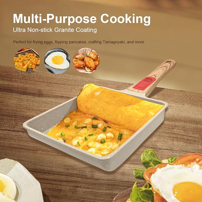 Nonstick Tamagoyaki Pan, Japanese Egg Omelette Pan Nonstick, Square Frying Pan with Detachable Handle, PFAS & PFOA-Free, Oven Safe, 7.5” x 6.3”