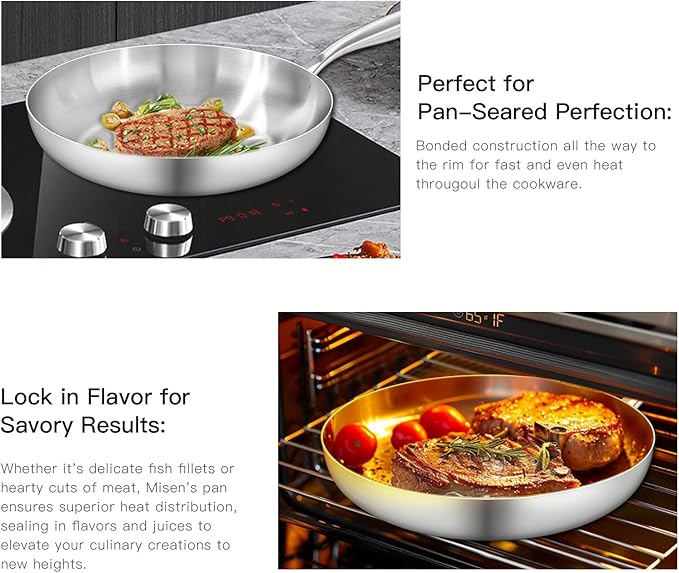 12" Stainless Steel Frying pan, 3-Ply Stainless Steel Pan, Induction, Oven Broiler Safe 600F Skillet, Professional Cookware, Silver竊똕uitable for All Stove (Detachable Handle)