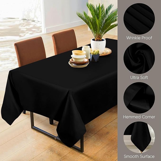 Utopia Kitchen Rectangle Table Cloth 1 Pack(90x132 Inches, Black), Tablecloth Machine Washable, Polyester Table Cover for Dining, Buffet Parties, Picnics, Events, Weddings and Restaurants