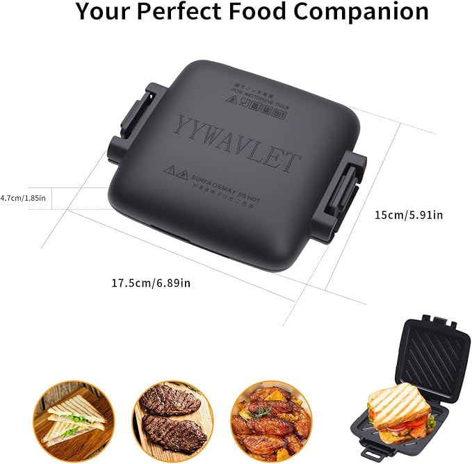 Microwave Sandwich Maker, Heat-Resistant Silicone Rubber Shell, Advanced HeatWave Technology, Non-Stick Plates, Easy to Clean, Makes Toast, Sandwiches, Paninis, Patties(Black)