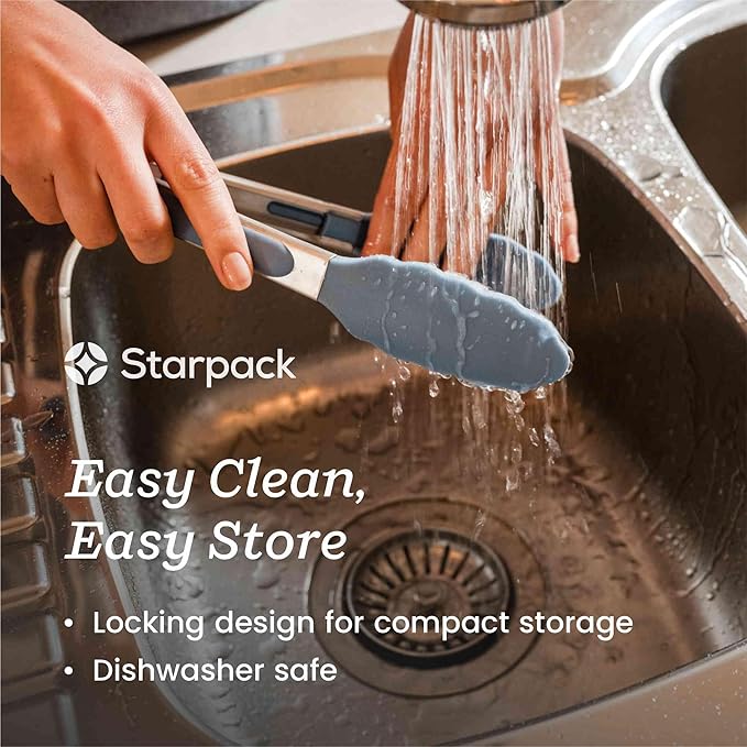 Starpack 'Get a Grip' Silicone Kitchen Tongs for Cooking (2Pcs) - BBQ Tongs for Grill Heat Resistant to 600째F - Stainless Steel Kitchen Utensils w/Non Stick Silicone Tips - 9",12" for Serving Food