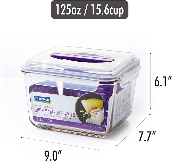 GLASSLOCK 125 Oz Glass Food Storage set of 2 ??Large Capacity, Airtight & Leak-Proof, BPA Free Lid with Carry Handle, Microwave, Dishwasher, Fridge & Freezer Safe, Marinating, Sauce, Fruit Storage
