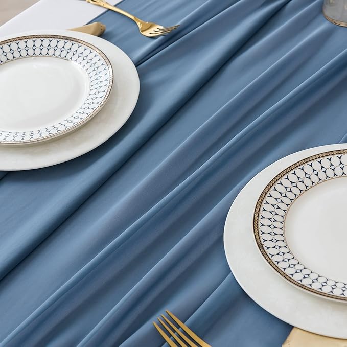 flohar 12Pack 9ft Chiffon Table Runner 14x108 Inch Sheer Romantic Table Runner for Wedding Birthday Party Bridal Shower Outdoor Decoration-Dusty Blue