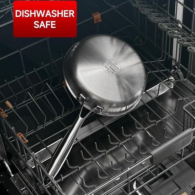 Tri-ply Stainless Steel Frying Pan 12 Inch Large Skillet for Chef's Cooking Pan Induction Oven Dishwasher Safe, Compatible with All Cooktops Up to 600??with Kitchen Tongs(Detachable Handle)
