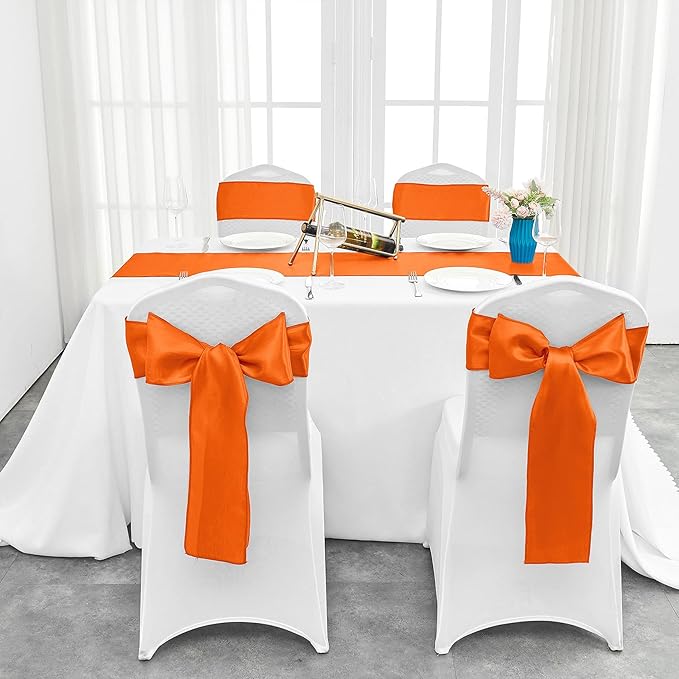 10-Pack Orange Satin Table Runner 12 x 108 Inch Long Bright and Smooth Silk Fabric Table Runner for Wedding Banquet Birthday Party Decoration