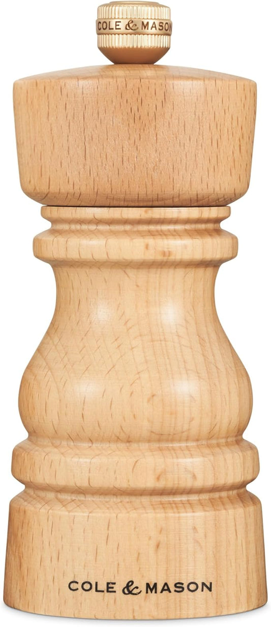 Cole & Mason London Refillable Spice Mill - Kitchen & Home Accessory - Table Salt Grinder - Salt Mill with Ceramic Mechanism - 5", Natural Beech