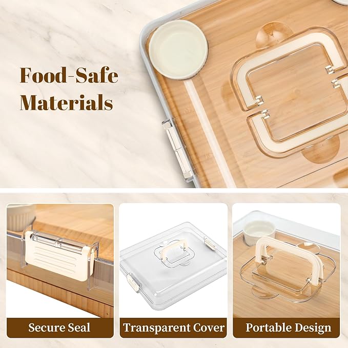Charcuterie Board with Lid ??Large Bamboo Cheese Board Set with Utensils & Drawers ??Housewarming, Wedding Gifts for Couples, Serving Tray with Cover (Cream)
