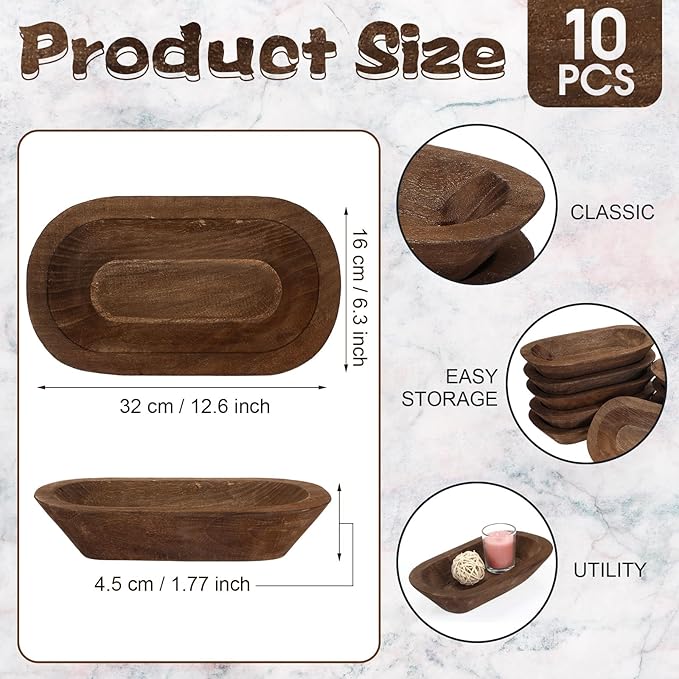 Nuogo 10 Pack Wooden Dough Bowls Bulk 12.5 Inches Rustic Dough Bowls for Wedding DIY Candle Home Crafts Making Farmhouse Fruits Supplies Decoration(Brown)