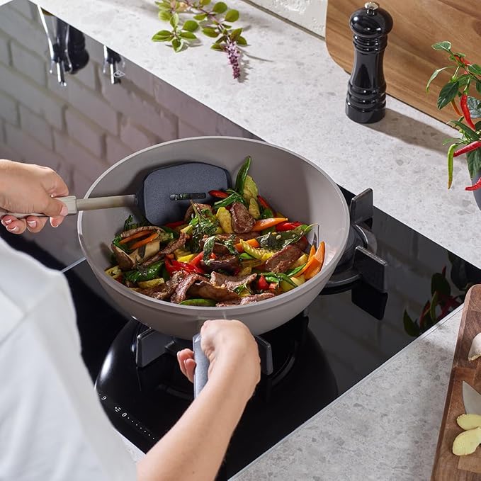 Fissler Ceratal Comfort Ceramic 12 Inch Non-Stick Wok, Warm Grey, Made without PFAS
