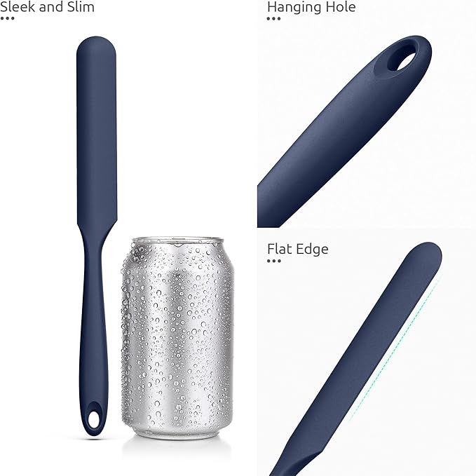 U-Taste Skinny Silicone Jar Spatula: 600쨘F Heat-Resistant Food-Grade 10in Long Narrow Sourdough Stirring Stick, Seamless Flexible Peanut Butter Spreader for Scraping Icing Cream, Jam (Midnight Blue)