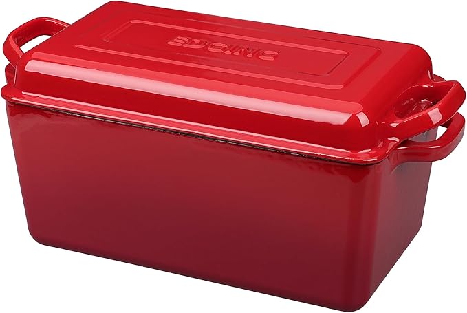 Enameled Cast Iron Dutch Oven, Oblong Bread Oven for Sourdough Bread Baking, Baking Pan, Dual Handles, Oven Safe, 4 Quart,Red