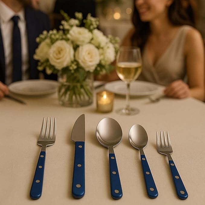 Khen Cutlery Set of 20, 18/8 Stainless Steel Flatware, Modern Silverware for Home, Kitchen, Dining & Table Setting for 4 ??Stainless Steel, Dishwasher Safe, Lightweight & Ergonomic Design Gift - Blue