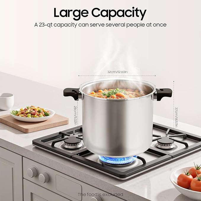 Pressure Canner Cooker, 23 Quart Large Capacity Aluminium Thickened Explosion-proof Electric Pressure Canner Commercial Manual Canning Cookware w/Gauge Release Valve for Gas, Electric