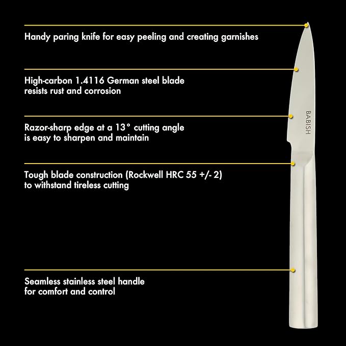 Babish 1.4116 German Stainless Steel Paring Knife ??3.5-Inch Precision Kitchen Knife for Peeling, Trimming & Prep Work, Full-Tang Blade