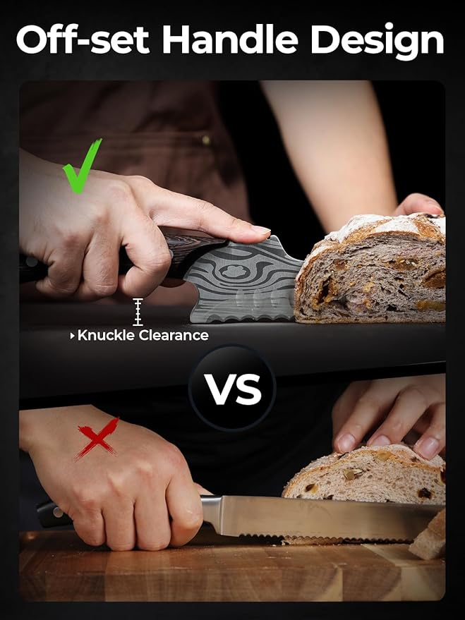 2025 New Upgraded Offset Bread Knife for Homemade Bread, 10.5 Inch Resharpenable Serrated Knife, Ultra-Sharp Sourdough Slicing, Perfect Kitchen Gift, Designed for Cutting Cakes, Fruits & Meat