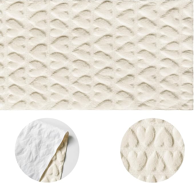 Artoid Mode Beige Soft Plush Faux Fur Jacquard Heart Valentine's Day Table Runner, Seasonal Kitchen Dining Table Decoration for Home Party Decor 13x120 Inch