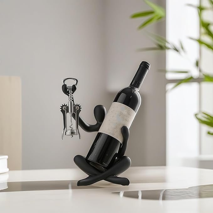 XINXUAN Modern Wine Bottle Holder, Resin Hollow-Out Design Decorative Wine Rack(Black)