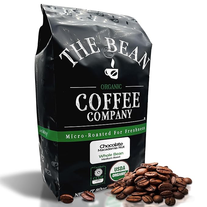 The Bean Organic Coffee Company Chocolate Macadamia Nut, Medium Roast, Whole Bean Coffee, 5-Pound Bag
