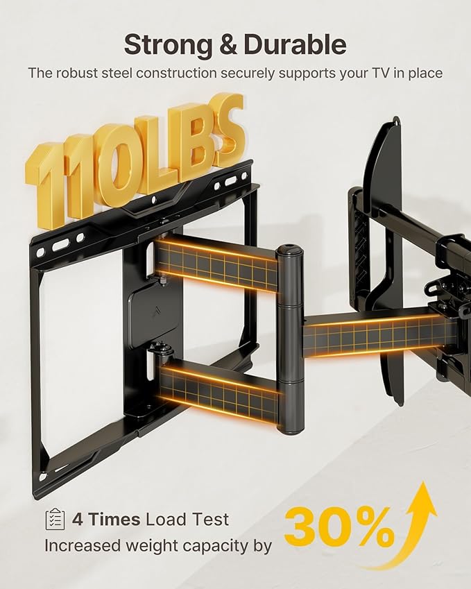 monTEK Full Motion TV Wall Mount for 37-84 Inch TVs, TV Mount Bracket with Articulating Arms, Tool-Free Tilt & Swivel, Extension, Max VESA 600x400mm, Fits 12??16" Wood Studs, Up to 110lbs, 4X Tested