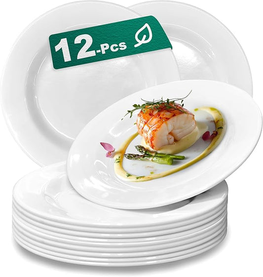 12 Sets 10.5 Inch Plate Set Unbreakable Lightweight Dessert Plates - White Dinner Plates Dishwasher Safe Outdoor Kitchen Kids Snack Plate Scratch Resistant Reusable Gift For Wedding Home Everyday Use