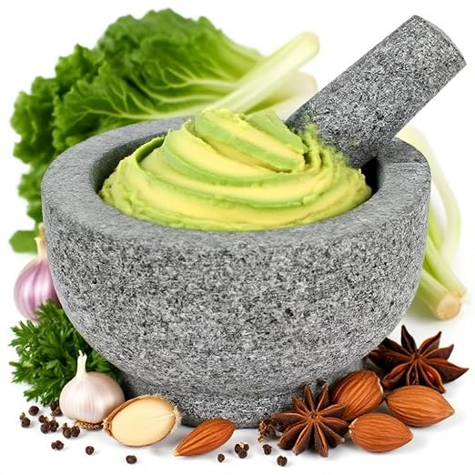 7??Heavy Granite 4 Cup Mortar & Pestle Natural Stone Molcajete Bowl and Grinder Set for Spices, Herbs, Seasonings, Pastes, Pesto and Guacamole. Release Your Favorite Flavors!Great Gift!
