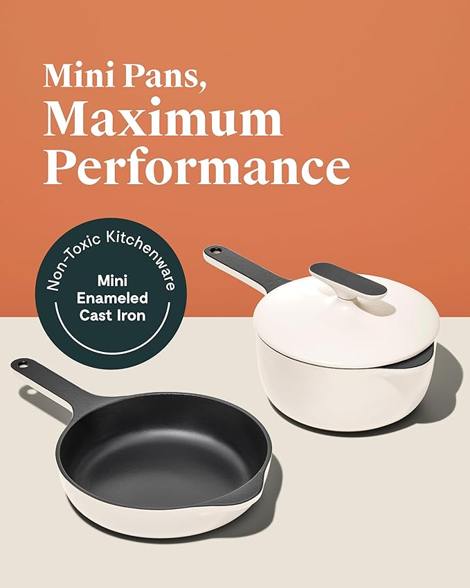 Caraway Cast Iron Skillet - 8??Enameled Cast Iron Pan With 3 Layer Enamel Coating - No Seasoning Required - Compatible With All Stovetops - Free From Forever Chemicals - Cream