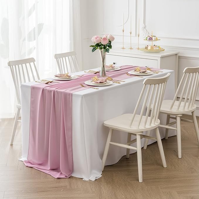 flohar 6Pack 9ft Chiffon Table Runner 14x108 Inch Sheer Romantic Table Runner for Wedding Birthday Party Bridal Shower Outdoor Decoration-Dusty Pink