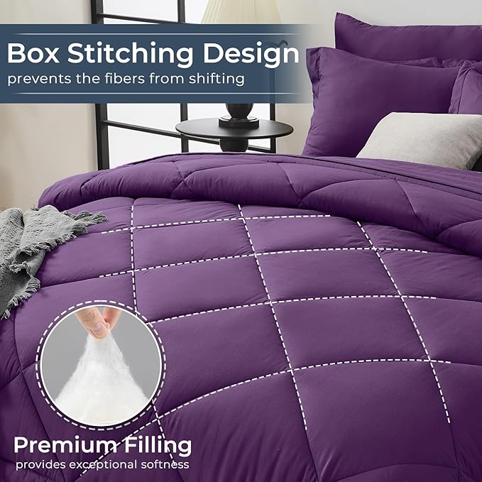 HEVUMYI Grape Purple King Comforter Set - 7-Piece All Season Bed in a Bag King, Ultra Soft Bedding Set with Comforter, Flat Sheet, Fitted Sheet, Pillowcases, Pillow Shams
