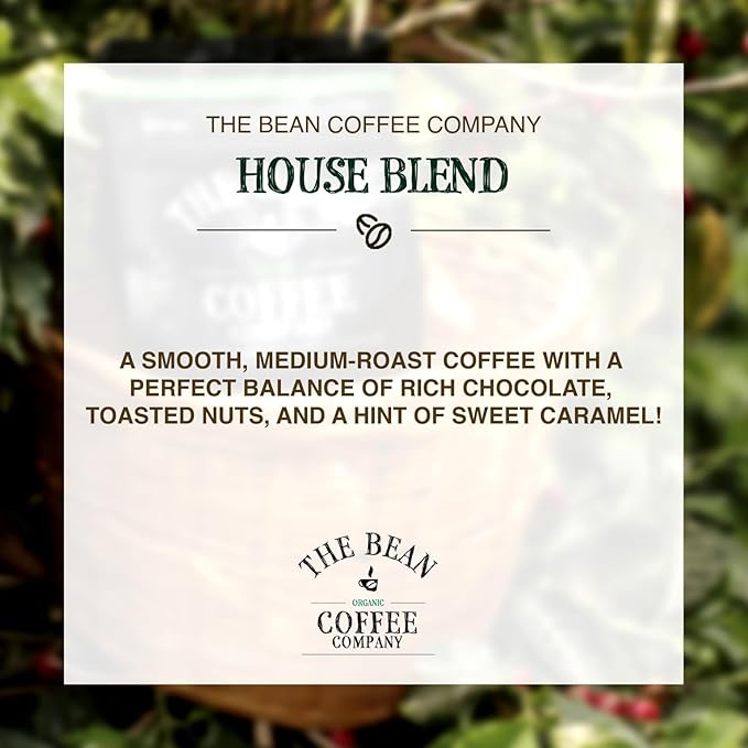 The Bean Organic Coffee Company House Blend, Medium Roast, Ground Coffee, 16-Ounce Bags (Pack of 2), Caf챕 molido tostado org찼nico