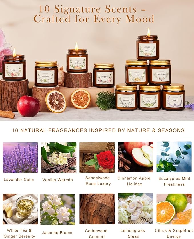 Scented Candle Gift Set for Women, 10 Pack Long Lasting Soy Wax Candles, Aromatherapy Candles for Home, Perfect Gifts for Birthday, Mother?셲 Day, Thanksgiving & Holidays
