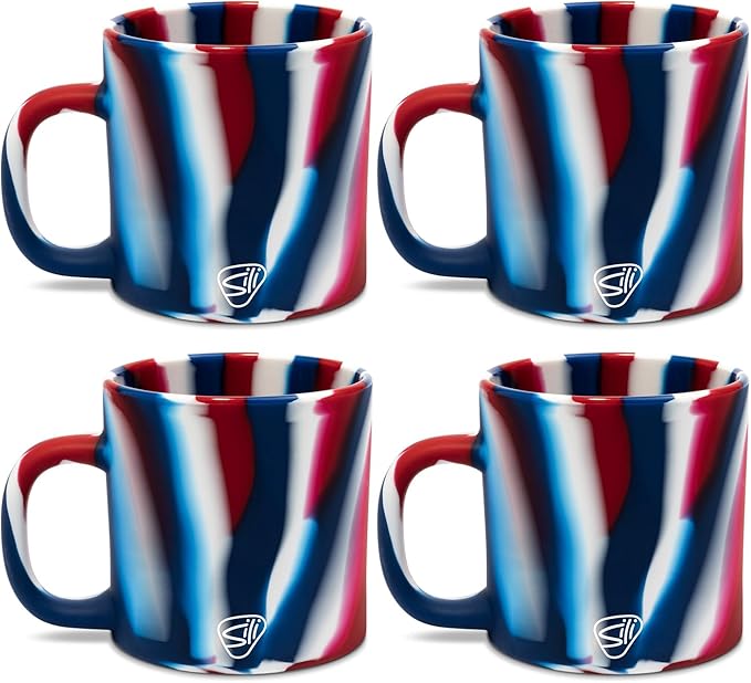 Silipint 16oz Silicone Coffee Mug ??Unbreakable Dishwasher Safe Microwave Oven & Freezer Compatible Travel Mug ??Non-Toxic Reusable Cup for Hot Coffee Tea or Cold Drinks Pack of 4 The Patriot