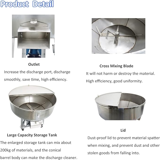 220V 4KW Powder Mixer Blender Mixing Machine Stainless Steel Plastic Mixer Mixing Capacity 440 lbs Vertical Feed Mixing Machine