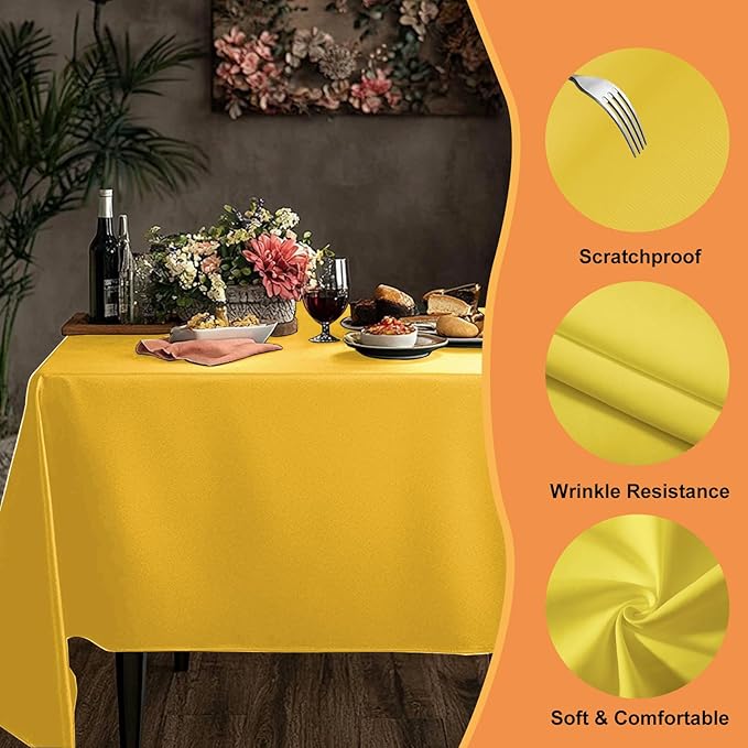 TWINPRET Rectangle Tablecloth 60 x 84 Inch, Yellow Waterproof Washable Polyester Table Cloth - Stain & Oil Resistant Rectangular Table Cover for Banquet & Party (Fits 4 Foot Tables) [2 Pack]