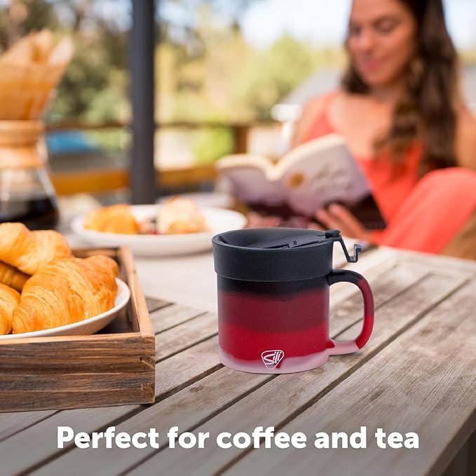 Silipint 16oz Silicone Coffee Mug Tumbler with Flip Lid ??Unbreakable Dishwasher Safe Microwave Oven & Freezer Compatible ??Non-Toxic Reusable Cup for Coffee Tea or Cold Drinks, Volcano - Pack of 2