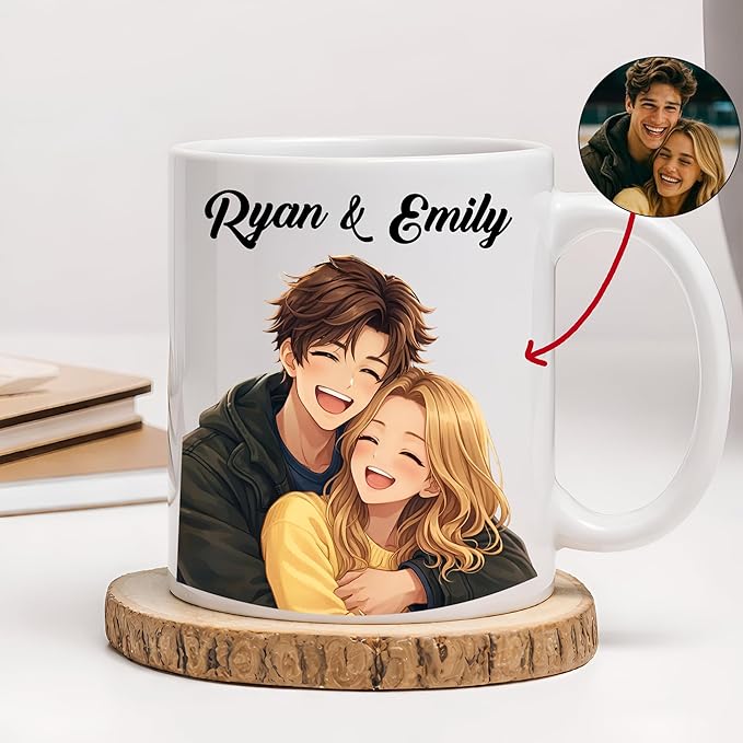 Custom Photo Coffee Mugs, Personalized Anime Portrait Mug From Photo, Personalized Mugs Couple With Multiple Styles Colors, Gifts Valentine Wedding Birthday Husband, Her, Him, Women