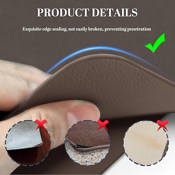 BLESWIN Faux Leather Placemats, Set of 6, 12횞17 Inch -Double Side Texture Color Table Mats, Heat-Resistant, Waterproof and Oil-Resistant, Suitable for Dining Room, Kitchen, Party, Outdoor - Dark Brown