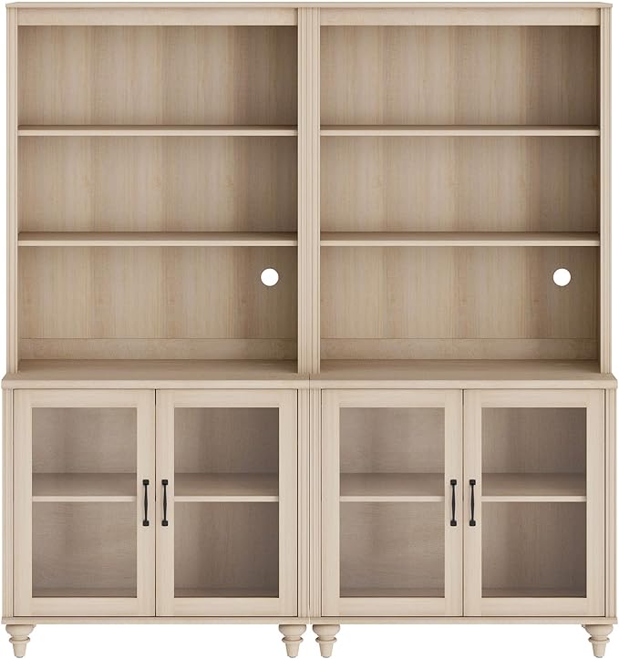 WAMPAT 72'' Tall Kitchen Pantry Cabinet with Storage, 68'' Wide Dining Hutch with Glass Doors and Adjustable Shleves, Farmhouse Pantry Storage for Home Decor, Living Room, Home Office, Light Oak