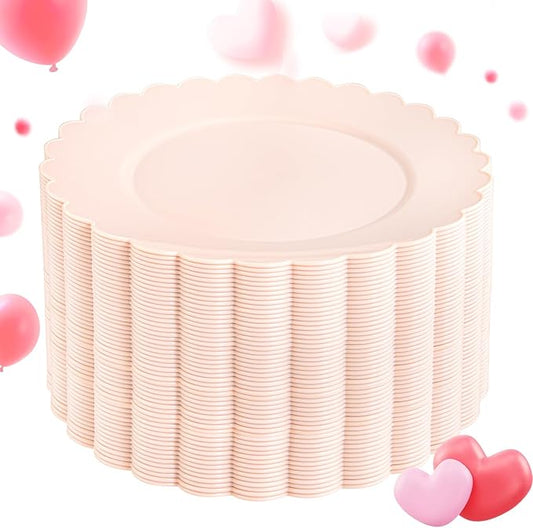 SUT 72-Count Pink Plastic Plates Disposable 10.25 Inch - Scalloped Edge Dinner Plates for Valentine?셲 Day, Parties, Birthdays, Weddings | Lightweight & Durable Disposable Dinnerware (72 Pack)