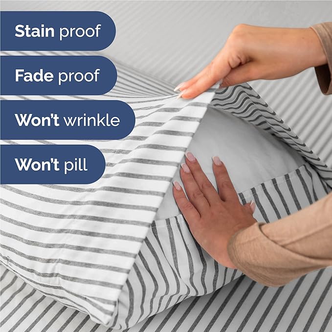 Twin XL 4 Piece Sheet Set - Cooling and Breathable Bed Sheets - Hotel Luxury Bed Sheets for Women, Men, Kids and Teens - Deep Pockets - Easy Fit - Soft and Wrinkle Free - Twin XL Grey Stripes Sheets