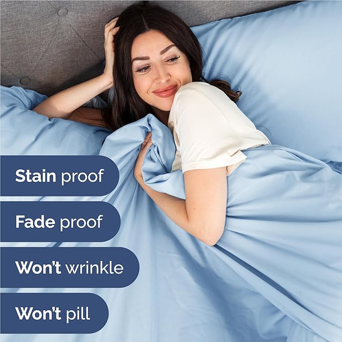Full 6 Piece Sheet Set - Cooling & Breathable Bed Sheets - Hotel Luxury Bed Sheets for Women, Men, Kids & Teens - Bedding with Deep Pockets & Easy Fit - Soft and Wrinkle Free - Full Light Blue Sheets