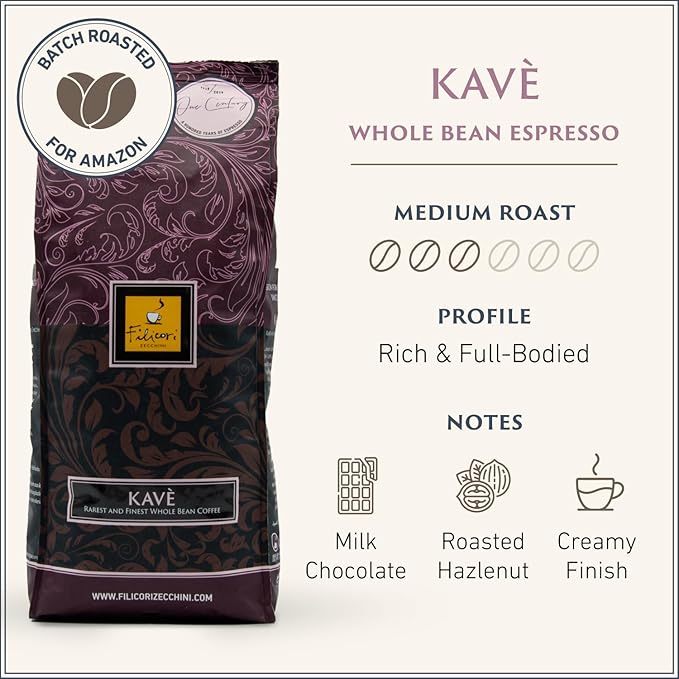 Filicori Zecchini Italian Espresso Beans ??Whole Bean Coffee Medium Roast Arabica & Robusta Blend ??Low Acidity, Slow Roasted ??Kav챔 2.2lb Bag