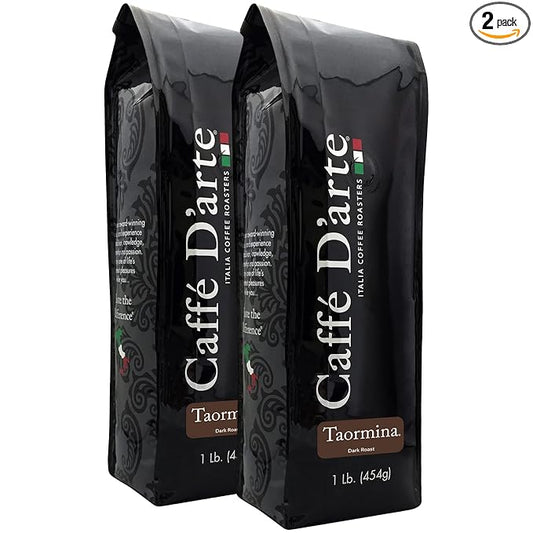 Caffe D'arte Taormina Whole Bean Espresso Coffee ??Italian Roast, Full-Bodied & Smooth Flavor ??Perfect for Espresso, Cappuccinos & Mochas - 1 Pound, Pack of 2