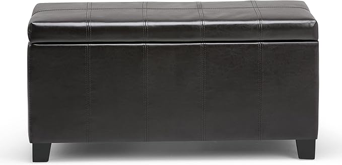 SIMPLIHOME Dover Storage Ottoman Bench - 36 inch Wide Upholstered Vegan Leather Rectangular Lift-Top Ottoman in Tanners Brown, Contemporary Bench for Living Room with Safety Hinges