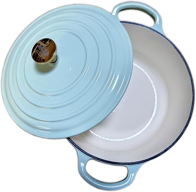 4QT Enamel Dutch-oven with Lid Dual Handles Casting Cookware Cast Iron Cooking Pot for Kitchen Blue