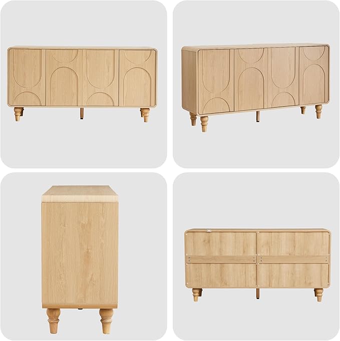 Mid Century Modern Sideboard Buffet Cabinet with Storage, Kitchen Sideboard Credenza Storage Cabinet with Doors and Shelves for Home Coffee Bar, Dining Room, Office, Entryway - Natural