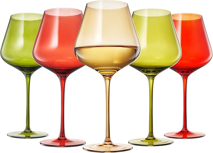 Khen Festive & Holiday Colored Wine Glasses Set of 5 In Luxurious Gift Box ??20oz Stemmed Goblets, Thanksgiving Dinner, Entertaining ??Wedding Red, Green & Gold Glassware for Party Celebrations