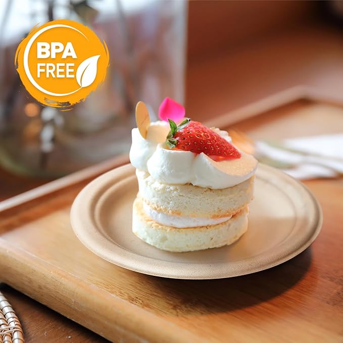Small Compostable Paper Plates 6 Inch 125 Pack, 100% Compostable Dessert Plates Disposable Eco-Friendly Unbleached Biodegradable Plate Bagasse Natural