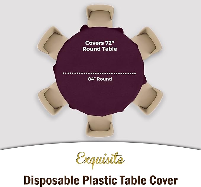 Party Solids 6-Pack Premium Plastic Tablecloth 84in. Round Plastic Table Cover - Plum