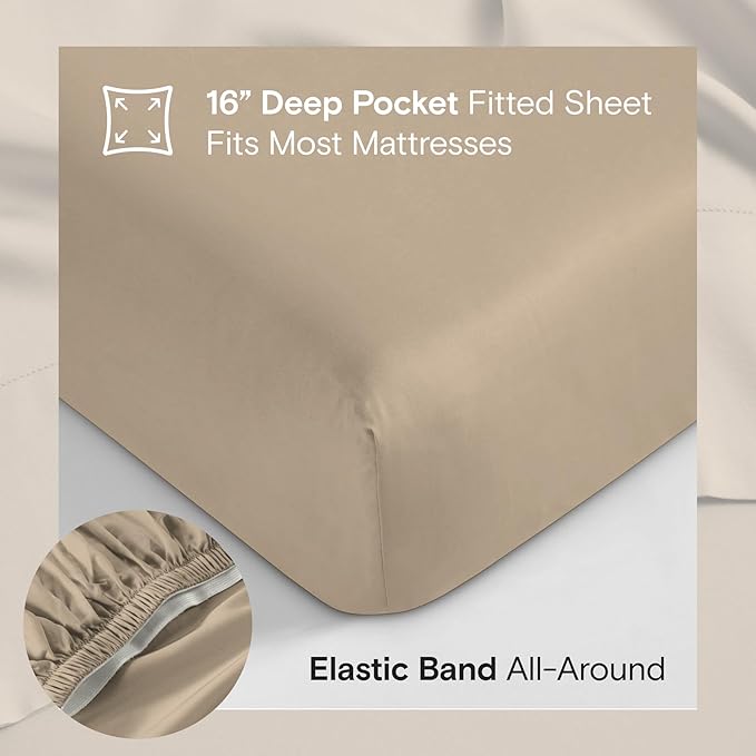 DOZ Sheet Set, 100% Viscose derived from Bamboo, Organically Grown, Buttery Soft, Cooling Sheets, High GSM, Deep Pockets - 4 Piece - 2 Pillowcases 1 Fitted 1 Top Sheet (Dune, Cal King)