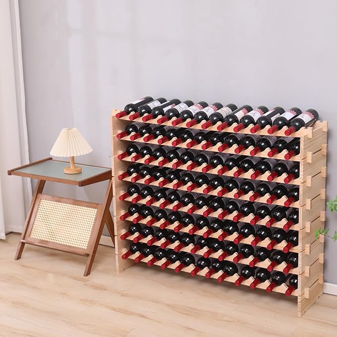 Wooden Stackable Storage Modular countertop Wine Rack cabinet-96bottle Freestanding for Floor Wine Display Stand Holder
